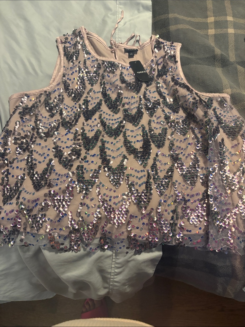 Torrid Iridescent Sequin Pale Pink Sleeveless Crop Top